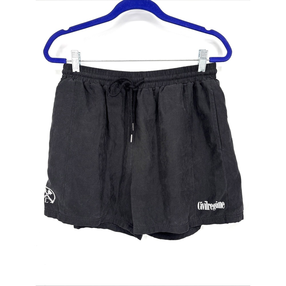 Civil Regime Shorts Mens Large Black Lined Volley Trunks Elastic Drawstring